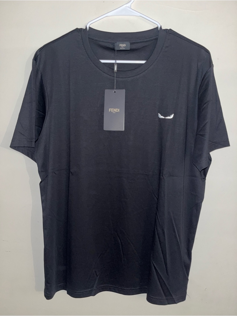 Fendi Black Men’s Short Sleeve Tee with White Eye Detail